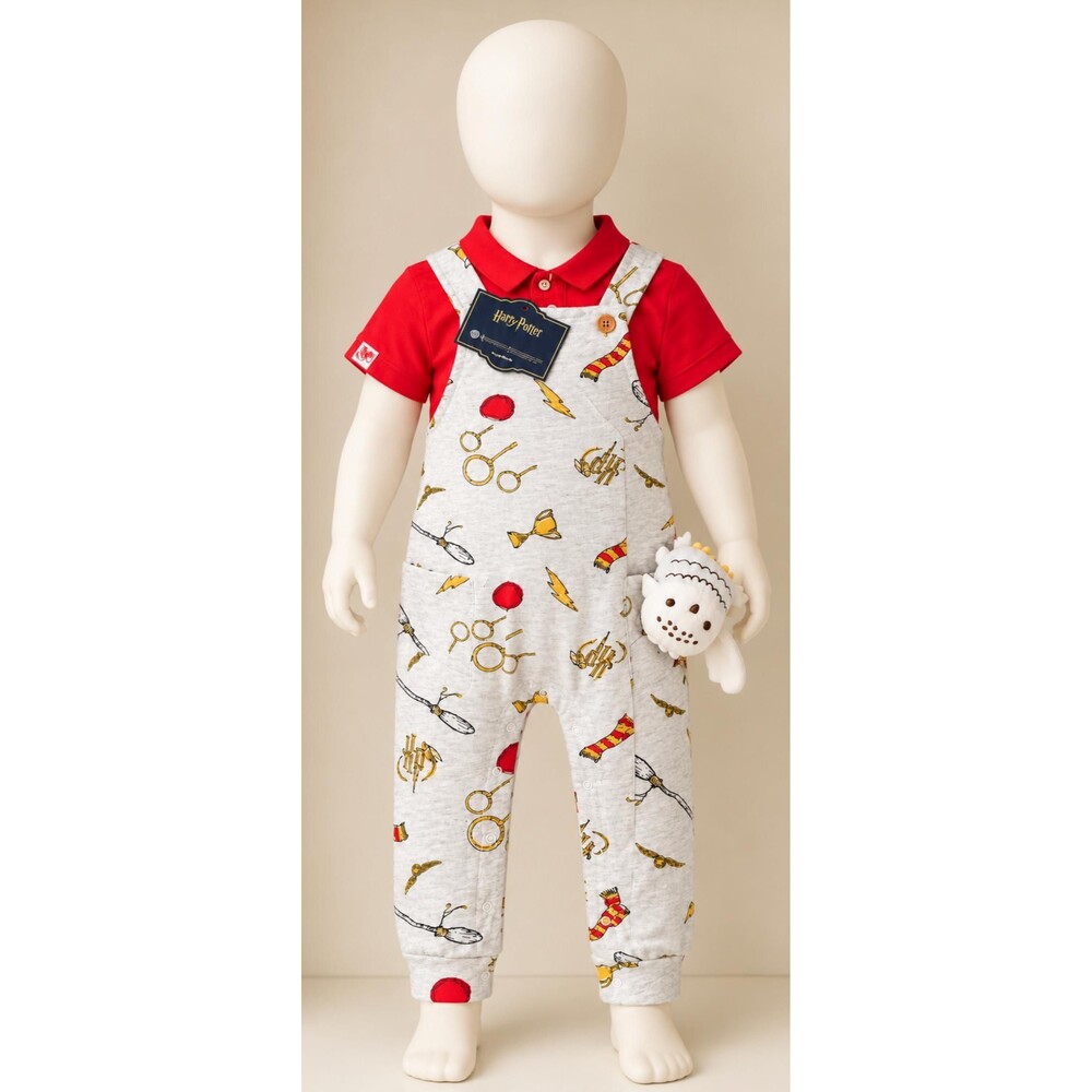 Harry Potter Baby18M new Red Polo Gray Quidditch Overalls with Owl Accessory